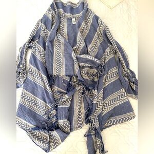 Blue and White Patterned Kimono Cardigan
